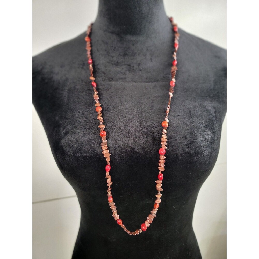 Brown And Red Long Beaded Necklace